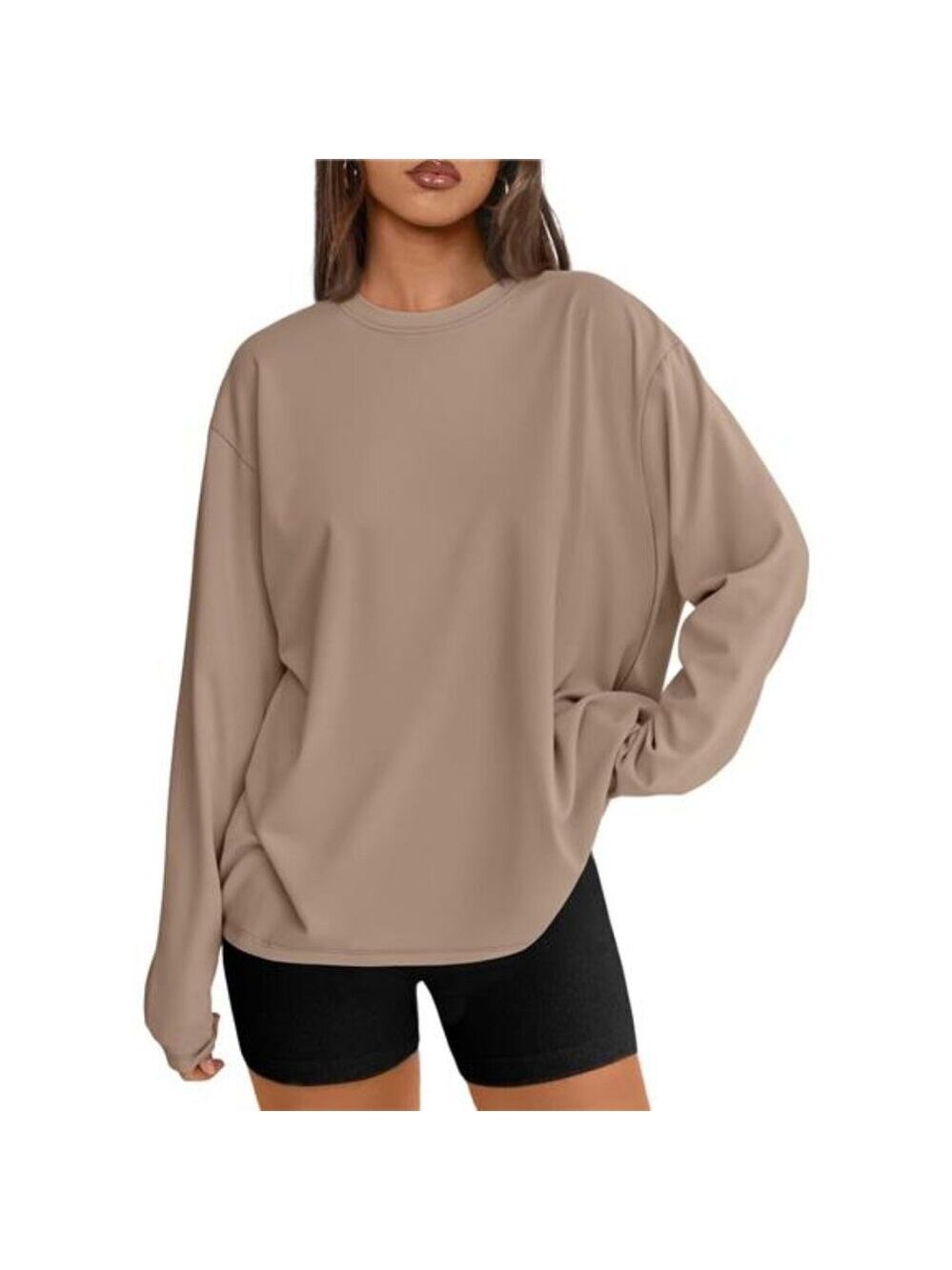 Womens Oversized Long Sleeve T Shirt Crewneck Basic Tee Casual Fall Workout Top